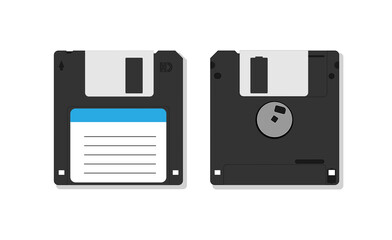 Realistic vector magnetic floppy disc icon for computer data storage. Save icon. 