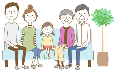 家族　三世代　ソファー