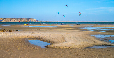  surfers on the Dakhla sea, Western Sahara, Morocco