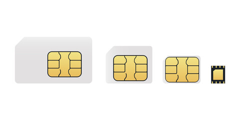 Evolution of SIM cards. From SIM card to eSIM vector illustration. New chip mobile cellular communication technology. New mobile technology 5G network.