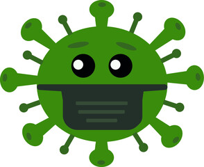 Vector image of a green coronavirus in a mask