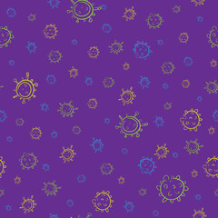 Coronavirus seamless pattern. Endless violet background with molecules of Covid-19. Hand-drawn bright backdrop. Epidemic, pandemic, disease, Wuhan virus, quarantine.
Vector illustration 