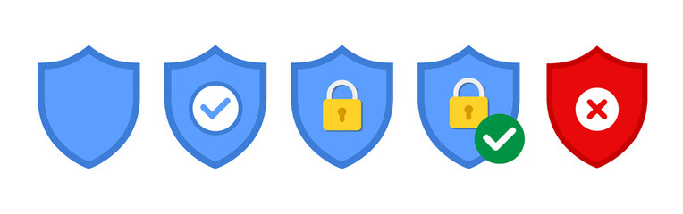 Vector shield icon set design isolated on white background.