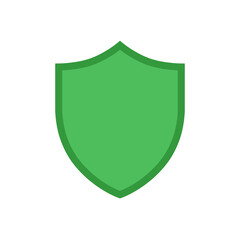 Green vector shield icon isolated on white background.