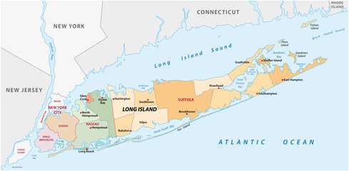long island administrative and political vector map - obrazy, fototapety, plakaty