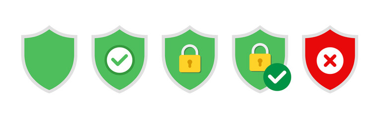 Vector shield icon set design isolated on white background.
