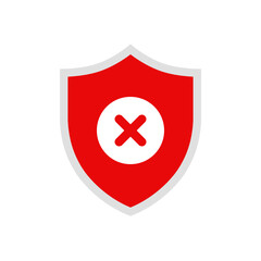 Obraz premium Red vector shield with cross mark icon design isolated on white background. 