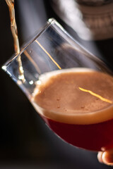 bartender pour beer in to the shiny glass