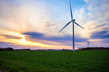 Fototapeta na wymiar Turbines with sunset
