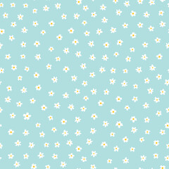 Petites fleurs blanches sur un motif vectoriel sans couture bleu. Fond floral avec de petites fleurs blanches. Style Liberty. Texture répétitive florale pour les imprimés de mode. Imprimé petites fleurs. Déco printemps, été