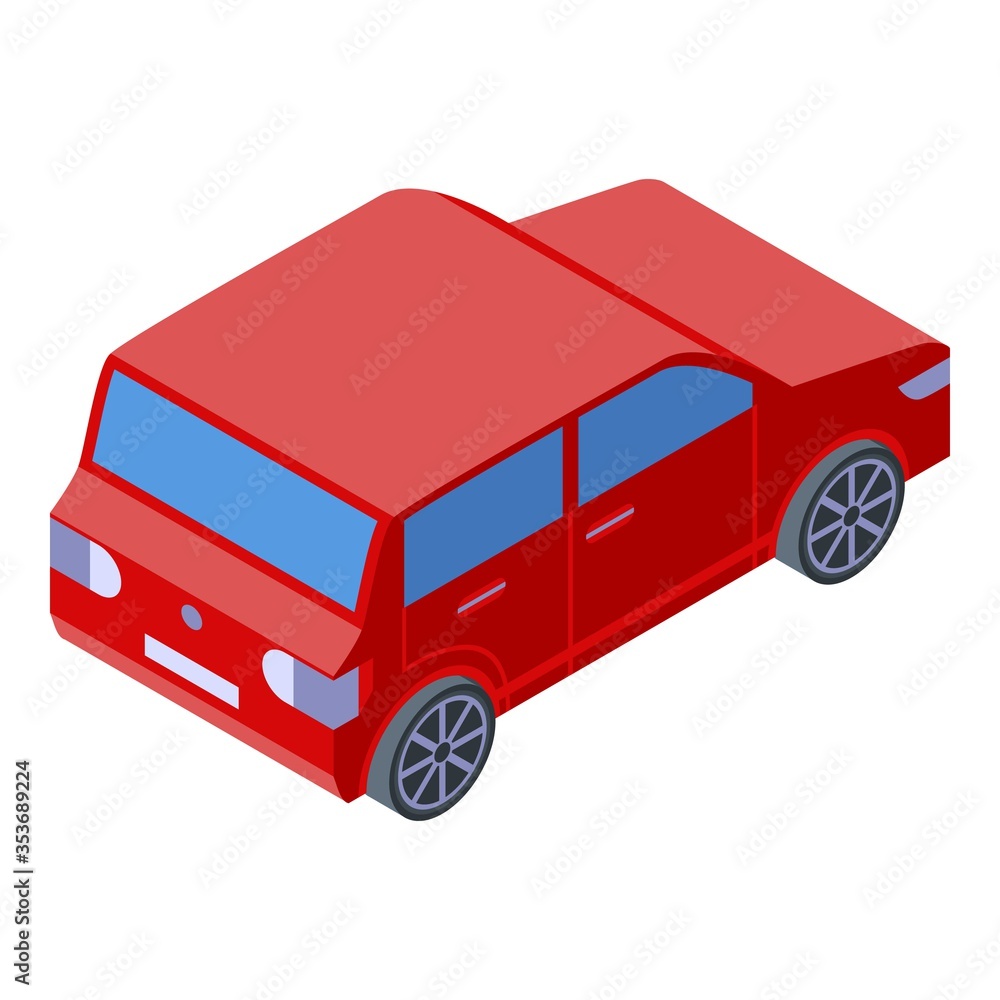 Poster red small car icon. isometric of red small car vector icon for web design isolated on white backgrou