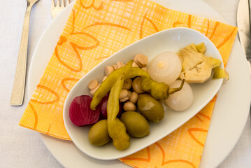 Pickled vegetables close upplate