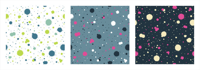 Collection of seamless backgrounds from colorful spots and splashes of paint. Combinations of abstract and mysterious forms.