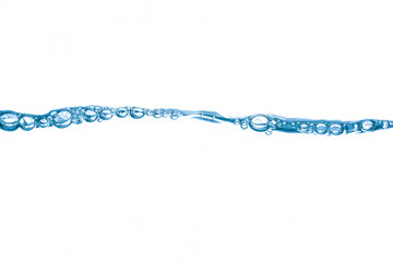 Blue water waves and bubbles isolated on white background