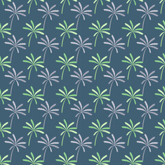 palm trees with blue background seamless repeat pattern