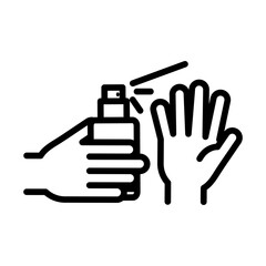 personal hand hygiene, using alcohol spray, disease prevention and health care line style icon