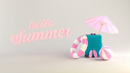 3d summer illustration pink sign hello summer
