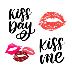 kiss me hand lettering scalable and editable vector illustration slogan