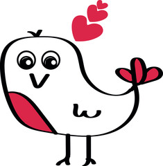 Vector image of a bird with pink hearts