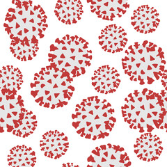 Viruses seamless pattern. Repetitive vector illustration on transparent background. Concept of coronavirus, infection, disease, microorganism, microbe. 