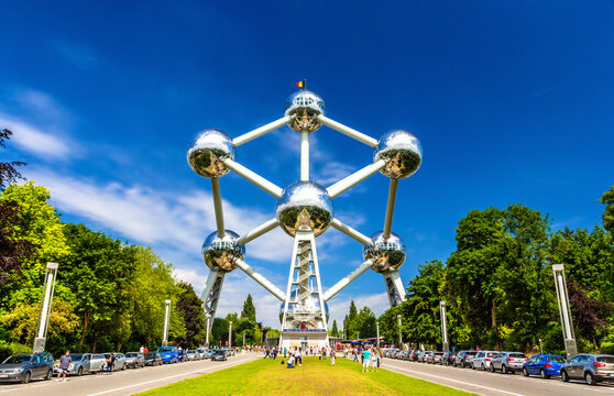 BRUSSELS, BELGIUM - JUNE 08: View of Atomium on June 08, 2014 in Brussels. Atomium is a 102 meter tall building, originally constructed for Expo '58.