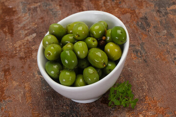 Green Campo Real olives in the bowl