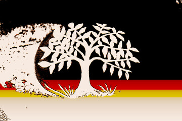 Mond - Baum weiß, mit schwarz rot gold Hintergrund, Deutschland Farben