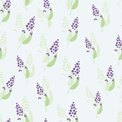 Abstract pattern with lavender on a light background. Floristic endless backdrop. Floral pattern, background with heathers. Colorful vector graphics. Doodle flowers. Fabric, wrapper, textile swatch.
