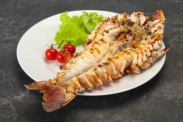 Grilled crayfish in the plate