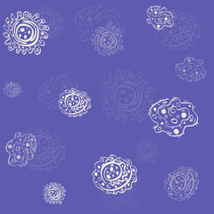Coronavirus seamless pattern. Endless blue background with molecules of Covid-19. Hand-drawn backdrop. Epidemic, pandemic, disease, Wuhan virus, quarantine.
Vector illustration