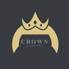 Crown logo icon design template with golden vintage shape. Symbol of royal and jewelry king, queen, princess. Modern line gold vector element illustration for brand company, hotel, fashion clothing