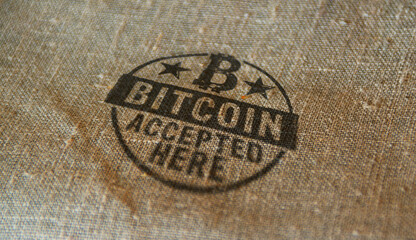 Fototapeta na wymiar Bitcoin accepted here stamp and stamping