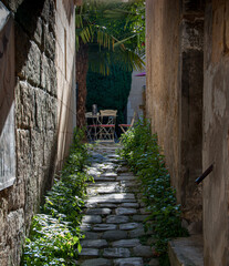 Stone streets in the village of Saint-Emilion. France