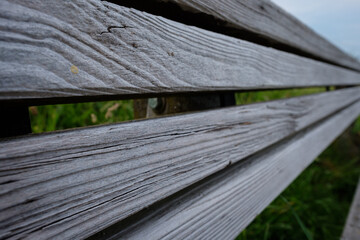 Weathered wood of a bench backrest