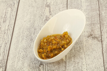 Green spicy sauce in the bowl