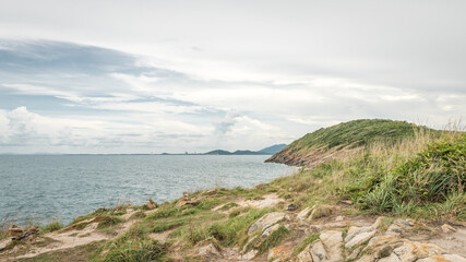 view at the sea with a cloudy sky, from the hillside of Koh Samet 