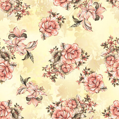 Fototapeta na wymiar beautiful flower pattern, floral colorful seamless allover design,watercolor flower on background