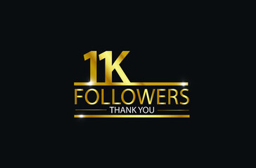 Fototapeta na wymiar 1K, 1000 Followers celebration logotype with golden and Spark light white color isolated on black background for social media - Vector