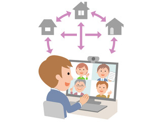 在宅勤務の同僚とオンライン会議をする  男性社員