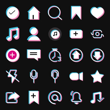 Tik tok lighten style icon set vector design