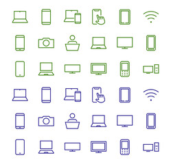  set of smart devices and gadgets, computer hardware and electronics. Electronic device icons for web and mobile vector lines. Editable stroke. 480x480 pixels