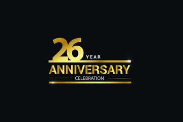 26 year anniversary celebration logotype. anniversary logo with golden and Spark light white color isolated on black background, vector design for celebration, invitation and greeting card - vector