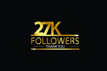 27k, 27.000 Followers celebration logotype with golden and Spark light white color isolated on black background for social media - Vector