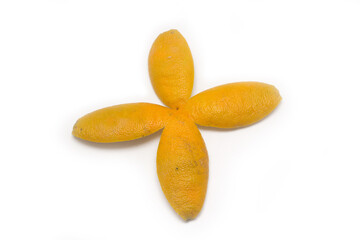 Single orange peel isolated on a white background