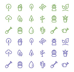 A set of Rosteniya Icons, and garden care, Vector illustration, Contains Icons such as tree, cactus, watering can, spade, flower and much more. on a white background, editable bar 480x480