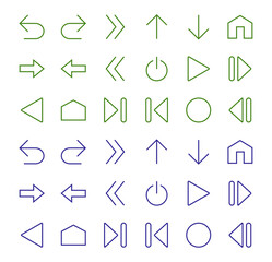 Set of line arrows, directions, arrows, contains icons such as pause, continuation, directly, to the right, Editable stroke. 480x480, On a white background, Vector illustration