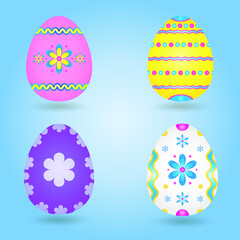 Set of colorful easter eggs isolated on white background. Vector illustration.
