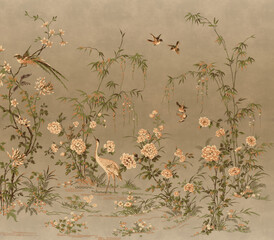 vintage floral background wallpaper jaban planet berds old panting - 353703461