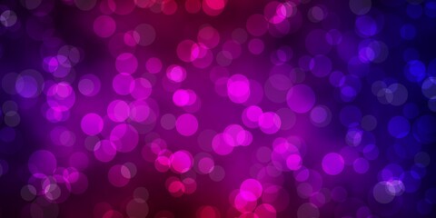 Dark Blue, Red vector backdrop with circles. Glitter abstract illustration with colorful drops. Pattern for websites, landing pages.