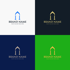 Luxury Elegant Islamic Arched Real Estate Business Palace Logo design vector template illustration. Arabic style architecture building design concept icon.